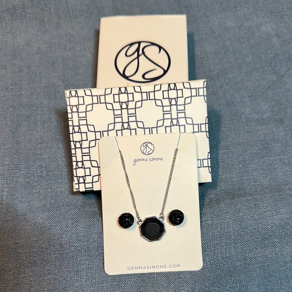 Femme Simone Black Jewelry Set necklace and earrings in silver nwt